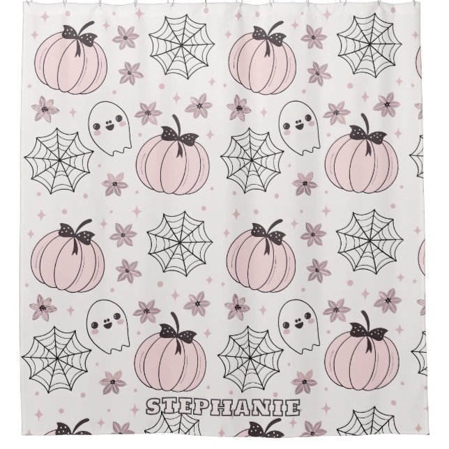 Pastellrosa Halloween Nahtloses Muster Duschvorhang (Vorderseite)
