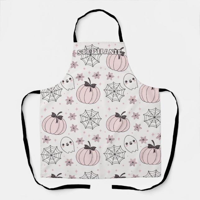 Pastellrosa Halloween Nahtloses Muster Schürze (Vorderseite)