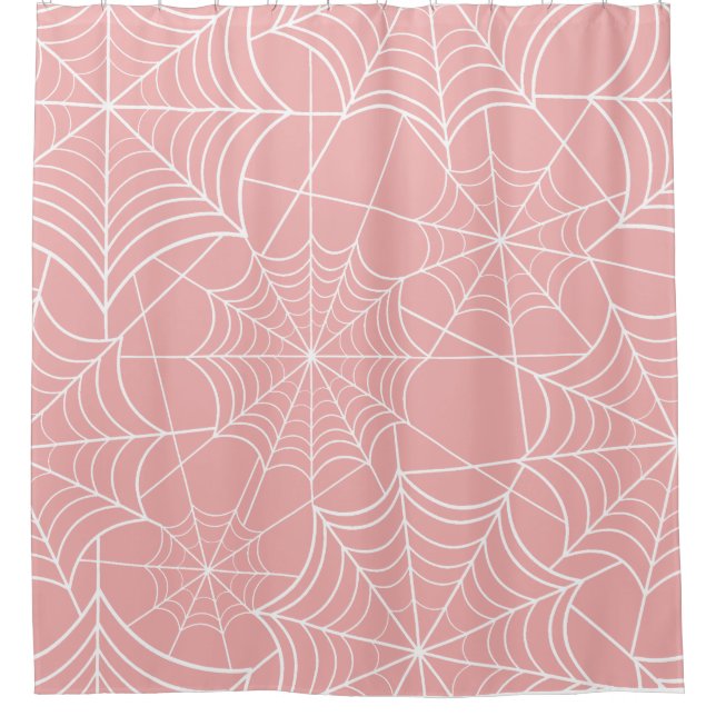 Pastellrosa-Halloween-Spinnennetz Duschvorhang (Vorderseite)