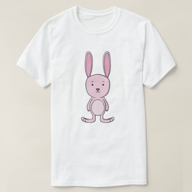Pastellrosa-Hasen-Comicfigur T-Shirt (Design vorne)