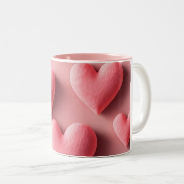 Pastellrosa Herz Muster Design Zweifarbige Tasse (VorderseiteRechts)