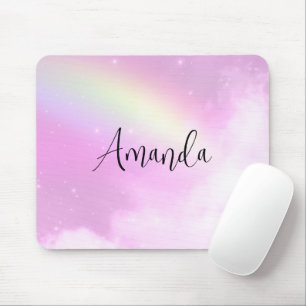Pastellrosa Himmel mit gelbem Regenbogen Mousepad