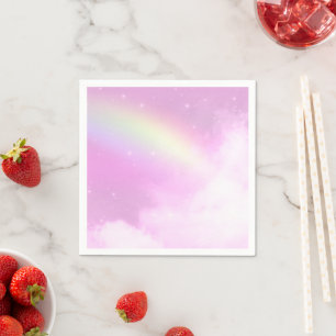 Pastellrosa Himmel mit gelbem Regenbogen Serviette