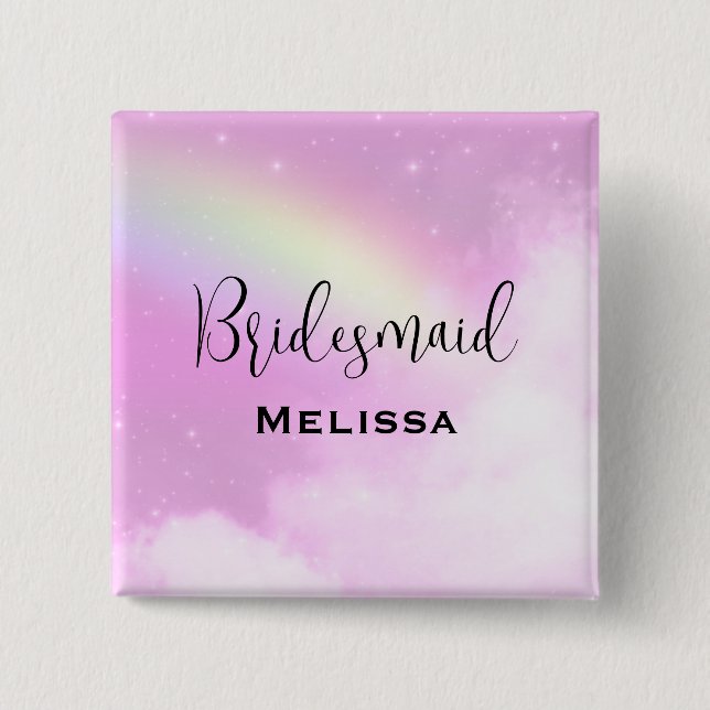 Pastellrosa Himmel mit Gelben Rainbow Bridesmaid Button (Vorderseite)