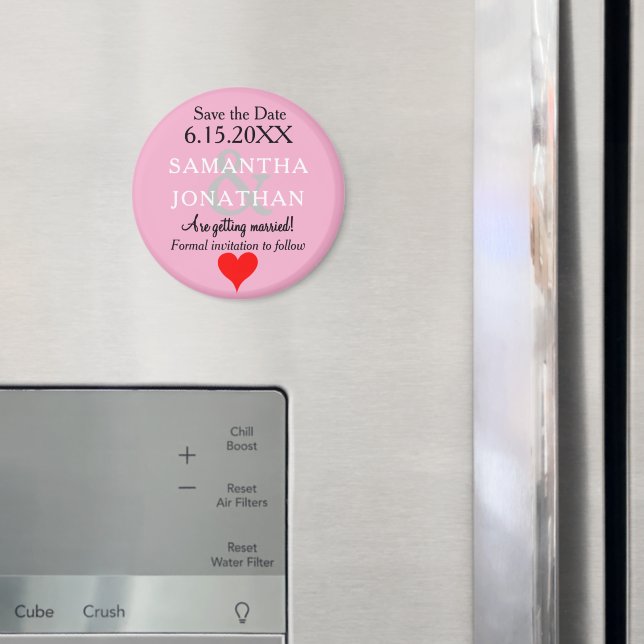 Pastellrosa Hochzeit Termin merken Herz  Magnet (In Situ (Kühlschrank))
