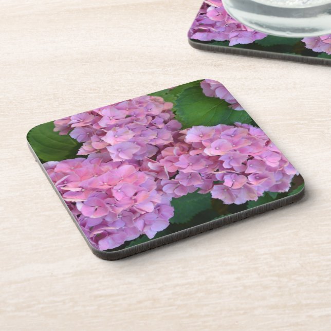 Pastellrosa Hortensia Hydrangea Blume Getränkeuntersetzer (Linke Seite)