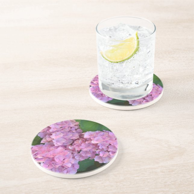 Pastellrosa Hortensia Hydrangea Blume Getränkeuntersetzer (Seite)