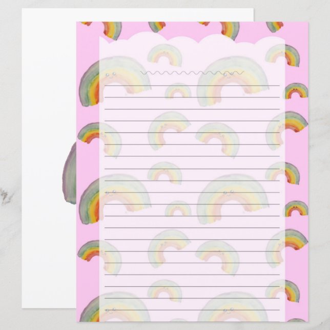 Pastellrosa Kawaii-Regenbogen-Schreibwarenpapier (Vorne/Hinten)