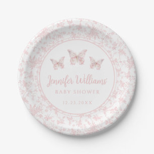 Pastellrosa kleiner Schmetterling Baby Mädchen Spr Pappteller