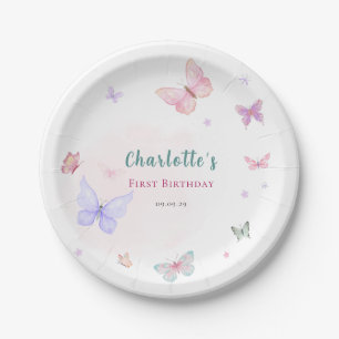 Pastellrosa kleiner Schmetterling Geburtstag Pappteller