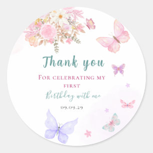 Pastellrosa kleiner Schmetterling Geburtstag Runder Aufkleber
