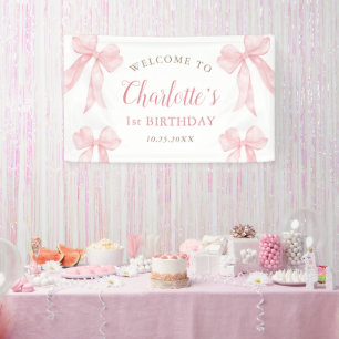 Pastellrosa Koketten-Bogen Mädchen 1. Geburtstag Banner