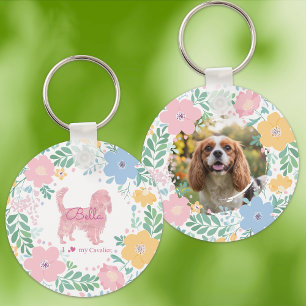 Pastellrosa Kranz Cavalier King Charles Spaniel Schlüsselanhänger