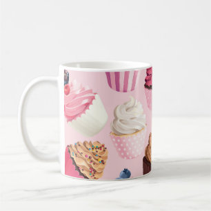 Pastellrosa Kuchen: Vintages Muster. Kaffeetasse