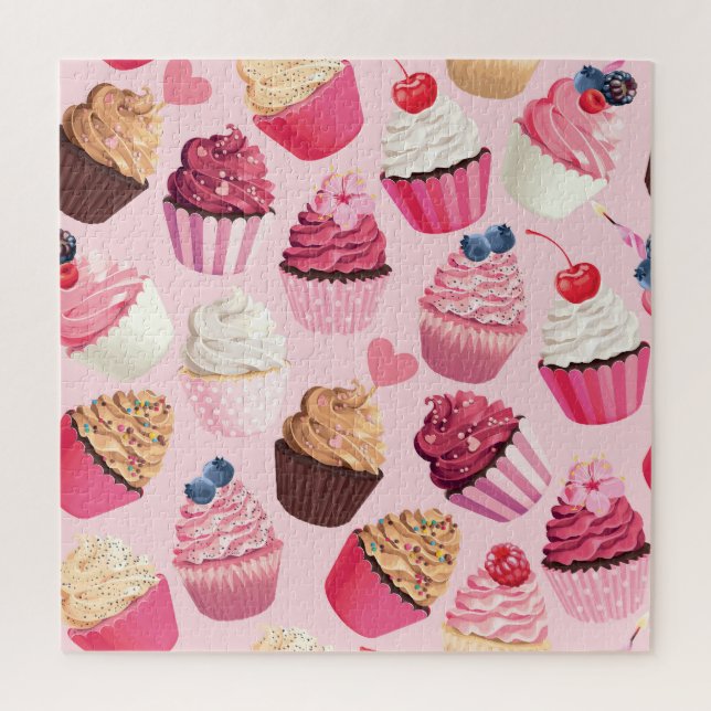 Pastellrosa Kuchen: Vintages Muster. Puzzle (Vertikal)