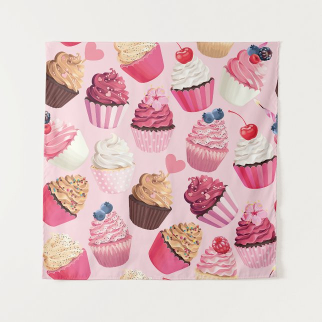 Pastellrosa Kuchen: Vintages Muster. Wandteppich (Vorderseite)