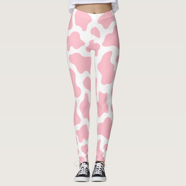 Pastellrosa Kuhprägung Kawaii Leggings (Vorderseite)