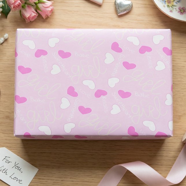 Pastellrosa Liebesherzen Geschenkpapier (Sweet pink candy hearts all over. Perfect for Valentine, birthdays, or baby showers. Girly and fun.)