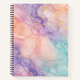 Pastellrosa-lila-blaue und goldene Marmornotizbuch Notizbuch