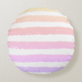 Pastellrosa Lila Gelbe Wasserfarben Streifen Rundes Kissen