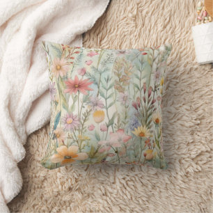 Pastellrosa Lila Gelbe Wildblumen Salbeigrün Kissen