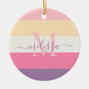 Pastellrosa Lila gelber Farbblock Keramik Ornament