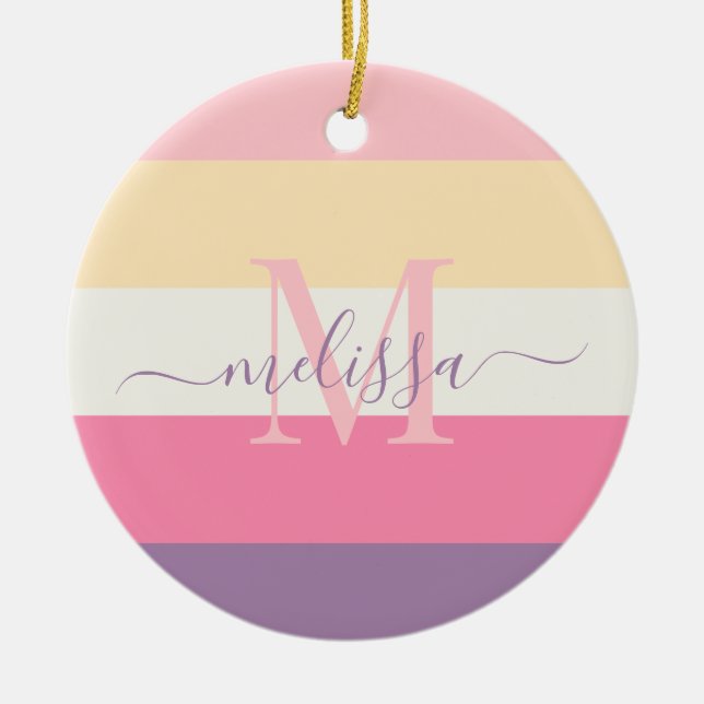 Pastellrosa Lila gelber Farbblock Keramik Ornament (Vorne)