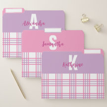 Pastellrosa Lila Karierte Monogramm-Dateiordner