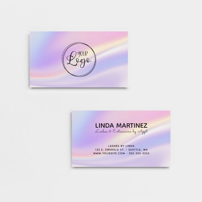 Pastellrosa Lila leuchtende Farben-Logo Visitenkarte (Pastel Pink Purple Iridescent Colors Logo Business Card)
