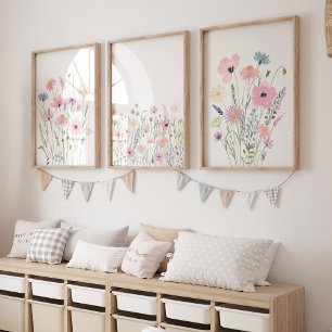 Pastellrosa Lila Wildblumen Kinderzimmer Bilderwand Sets
