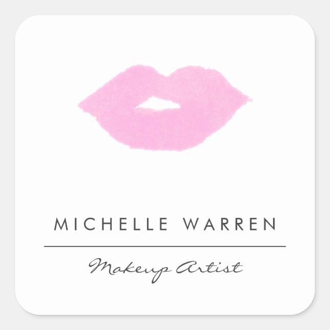 Pastellrosa Lippen Wasserfarben Makeup Artist Quadratischer Aufkleber (Vorderseite)