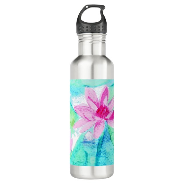 Pastellrosa Lotus Blume Wasserfarben Edelstahlflasche (Vorderseite)