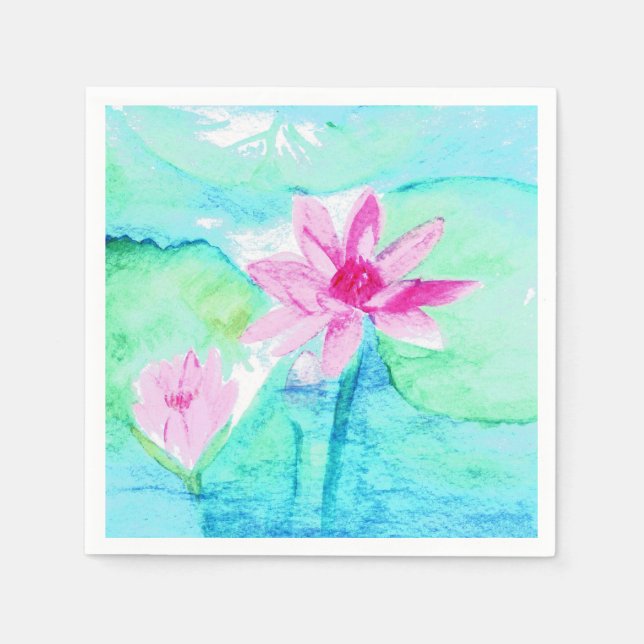 Pastellrosa Lotus Blume Wasserfarben Serviette (Vorderseite)