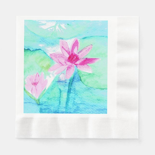 Pastellrosa Lotus Blume Wasserfarben Serviette (Vorderseite)