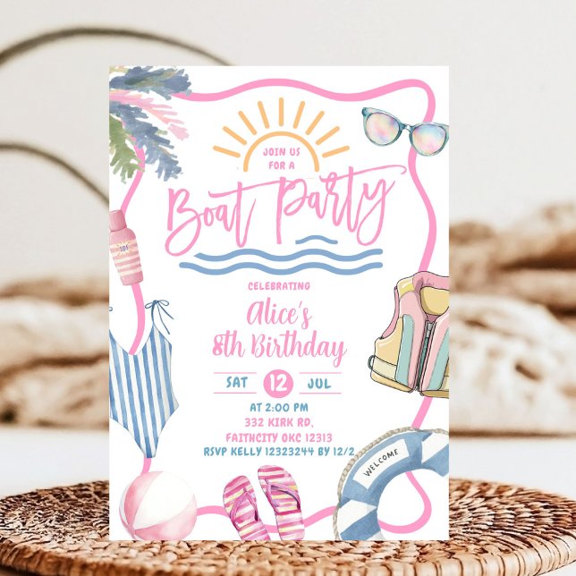 Pastellrosa Mädchen-Boot-Party Geburtstag Einladung (Von Creator hochgeladen)