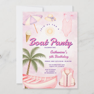 Pastellrosa Mädchen-Boot-Party-Sommer-Geburtstags- Einladung