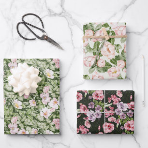 Pastellrosa Magnolienrose Geschenkpapier Set
