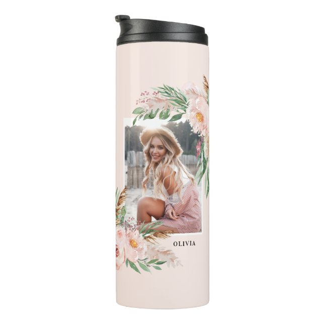 Pastellrosa mährenhaftes Foto elegant, modern Thermosbecher (Nach rechts gedreht)