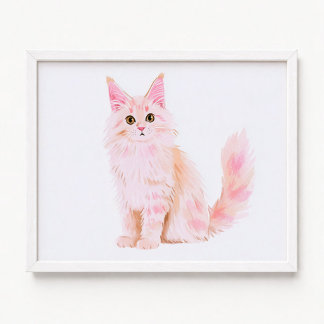 Pastellrosa Maine Coon Katzenmalerei Poster