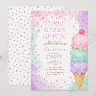 Pastellrosa-Mint-Drei-Kugeln-Fun-Geburtstag Einladung