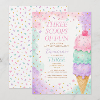 Pastellrosa-Mint-Drei-Kugeln-Fun-Geburtstag Einladung