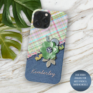 Pastellrosa Mintgrün Blau Gingham Karomuster iPhone 13 Pro Max Hülle