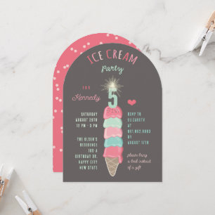 Pastellrosa Minze Eiscreme Mädchen 5. Geburtstagsf Einladung