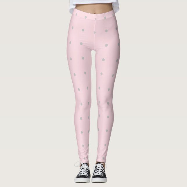 Pastellrosa mit grauem Polka Dots Sommerlook Leggings (Vorderseite)