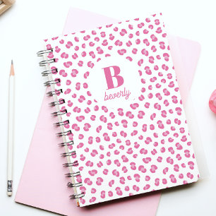 Pastellrosa Monogram Leopard-MusterNotebook Notizblock