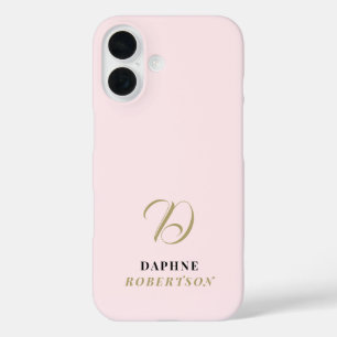 Pastellrosa-Monogramm Gold Anfangsbuchstabe Schwar iPhone 16 Hülle