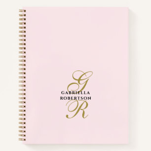 Pastellrosa Monogramm Gold Schwarz Minimalistisch  Notizbuch
