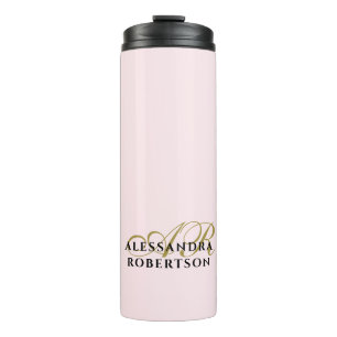Pastellrosa Monogramm Gold Schwarz Minimalistisch Thermosbecher