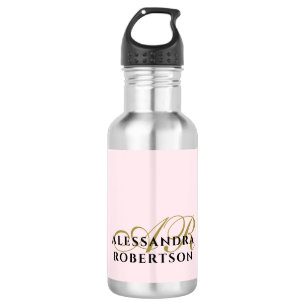 Pastellrosa Monogramm minimalist Gold Schwarz eleg Edelstahlflasche