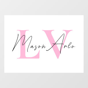 Pastellrosa-Monogramm-Türschild für Personalisieru Fensteraufkleber